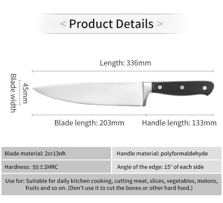 JJ Professional 8 Inch Chef Knife Japan Kitchen Knife POM Handle Stainless Steel