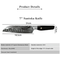 JJ 7" Santoku Knife Japanese 67 Layers Damascus Steel with Octagonal G10 Handle Custom Kitchen Knife