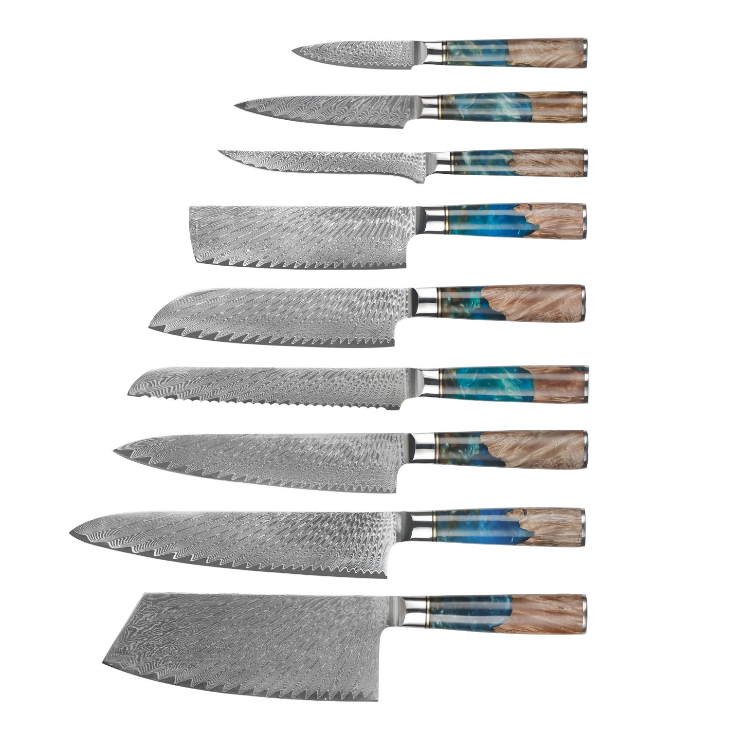 JJ Chef Cooking 67layers VG10 Damascus Knife Set Japanese Kitchen Knives Blue Resin Handle Damascus Steel Knife