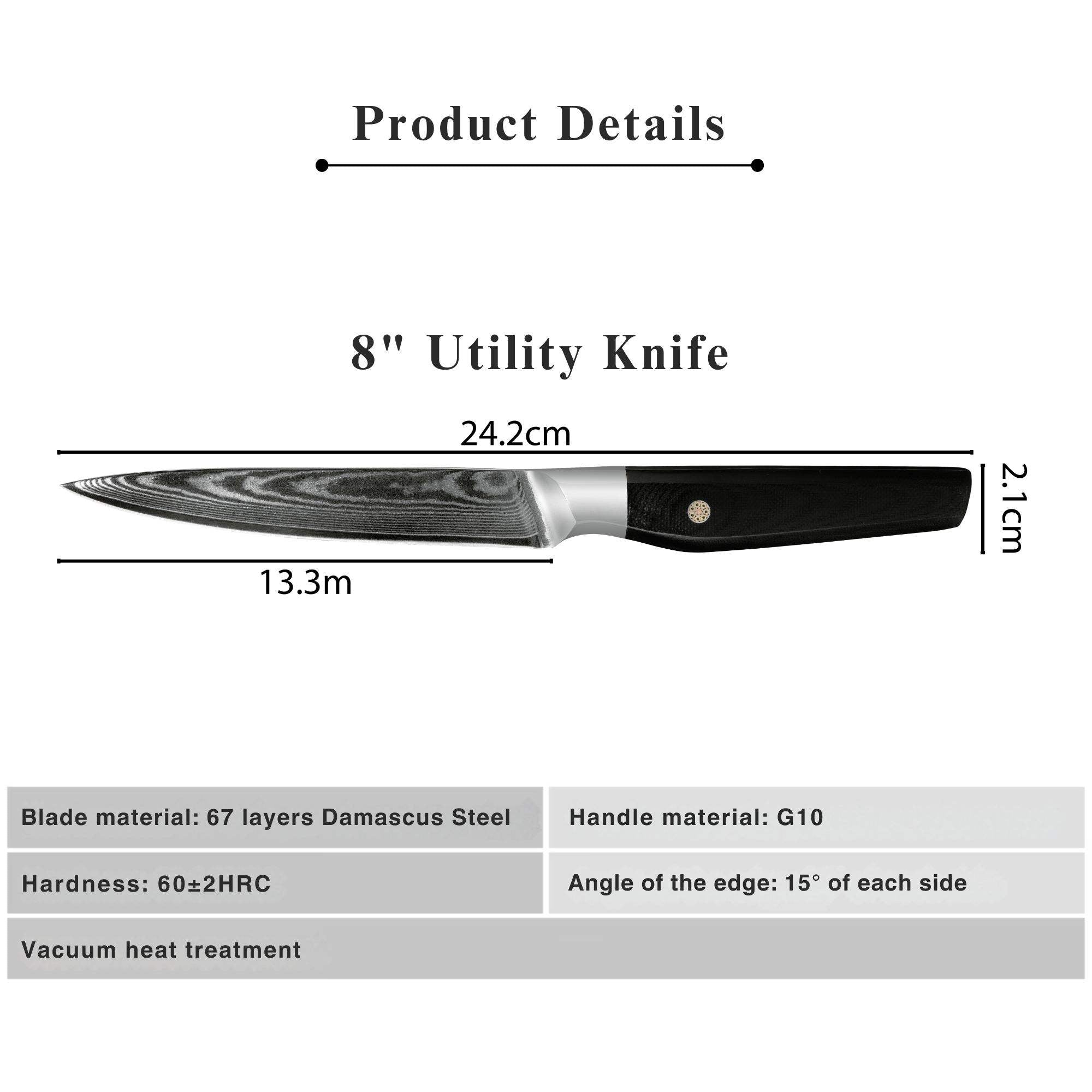 JJ 5" Utility Knife Japanese 67 Layers Damascus Steel with Octagonal G10 Handle Custom Kitchen Knife