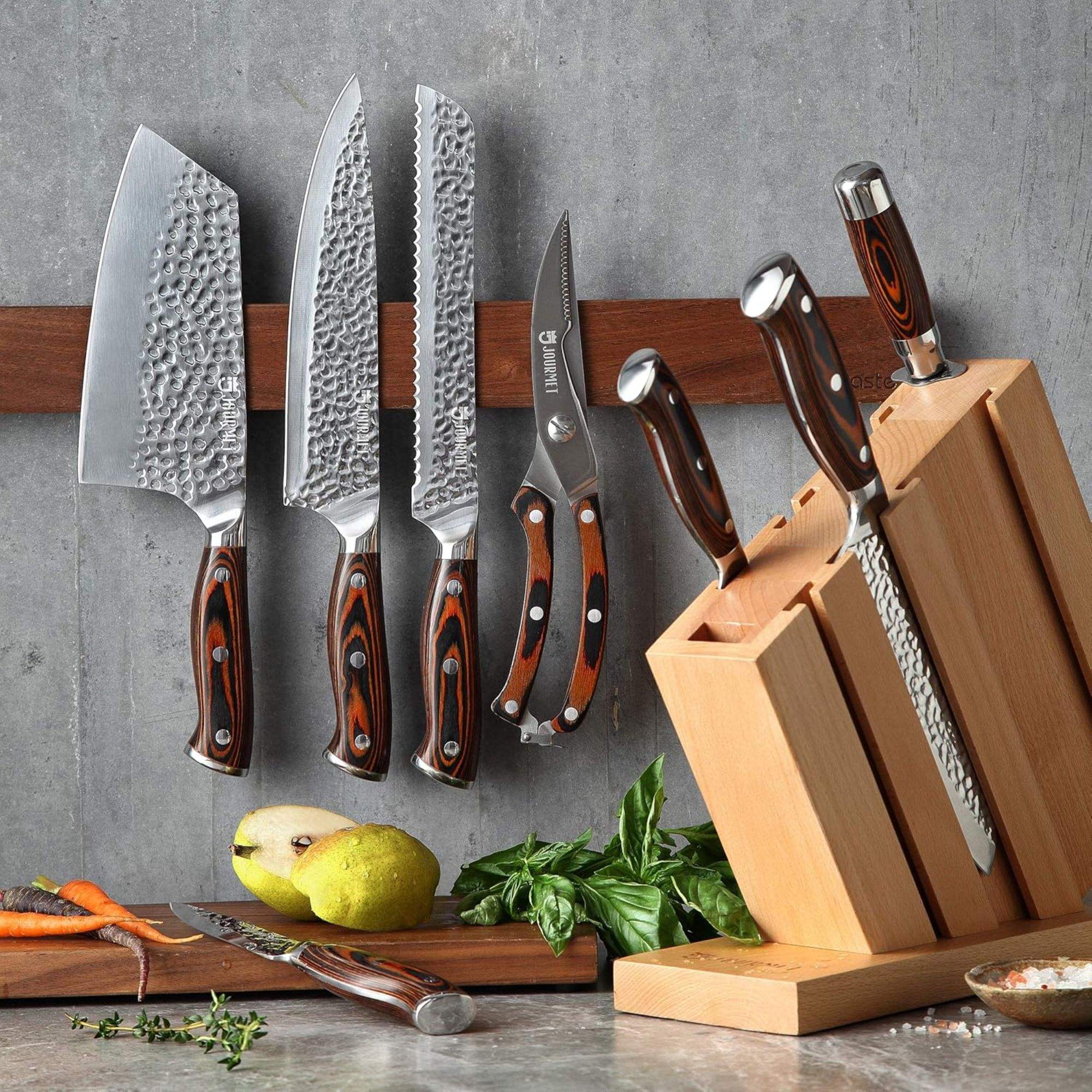 JJ 8 PC High Carbon 5Cr15MOV Stainless Steel Knife Set with Pakka Wood Handle Custom Kitchen Knife Set