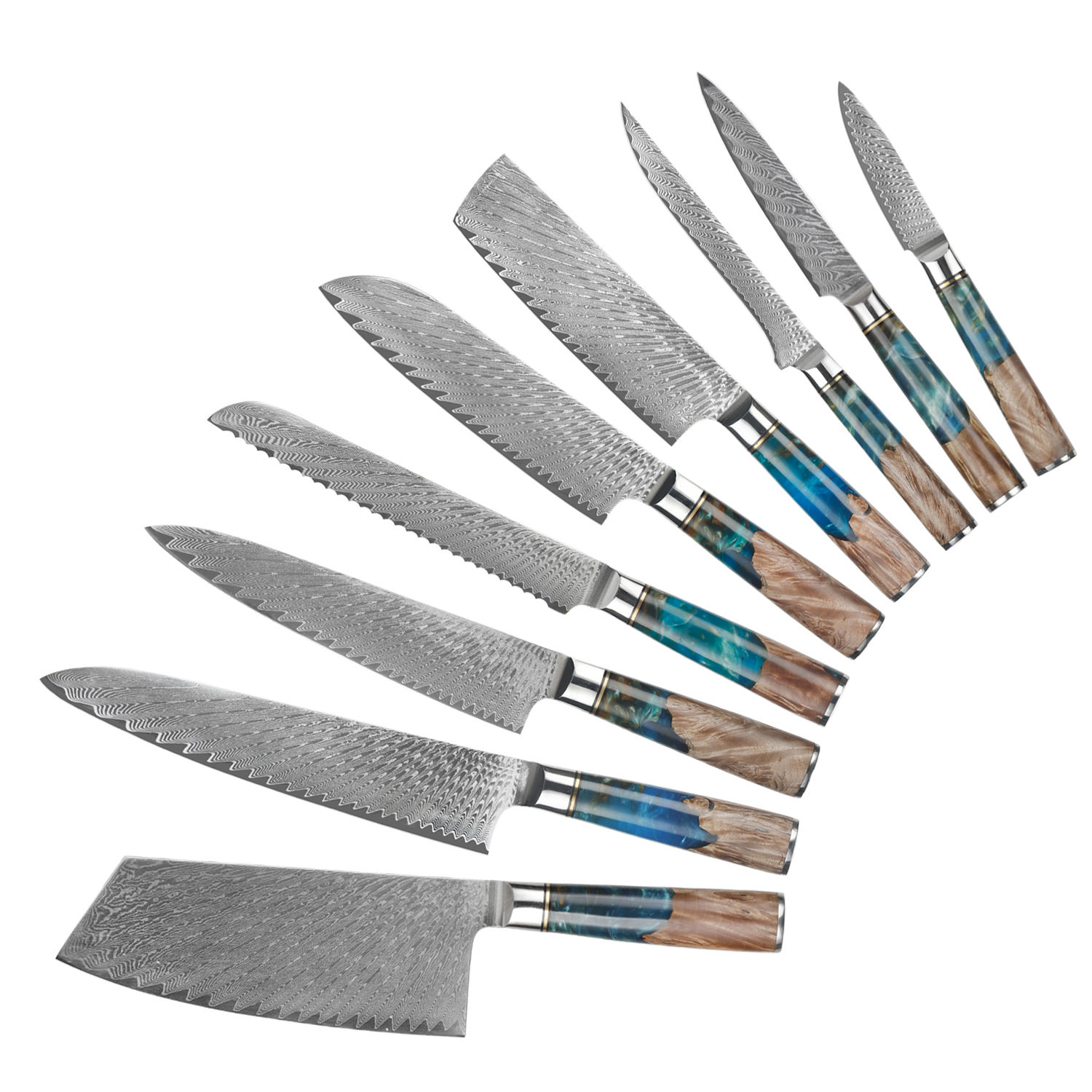 JJ Chef Cooking 67layers VG10 Damascus Knife Set Japanese Kitchen Knives Blue Resin Handle Damascus Steel Knife