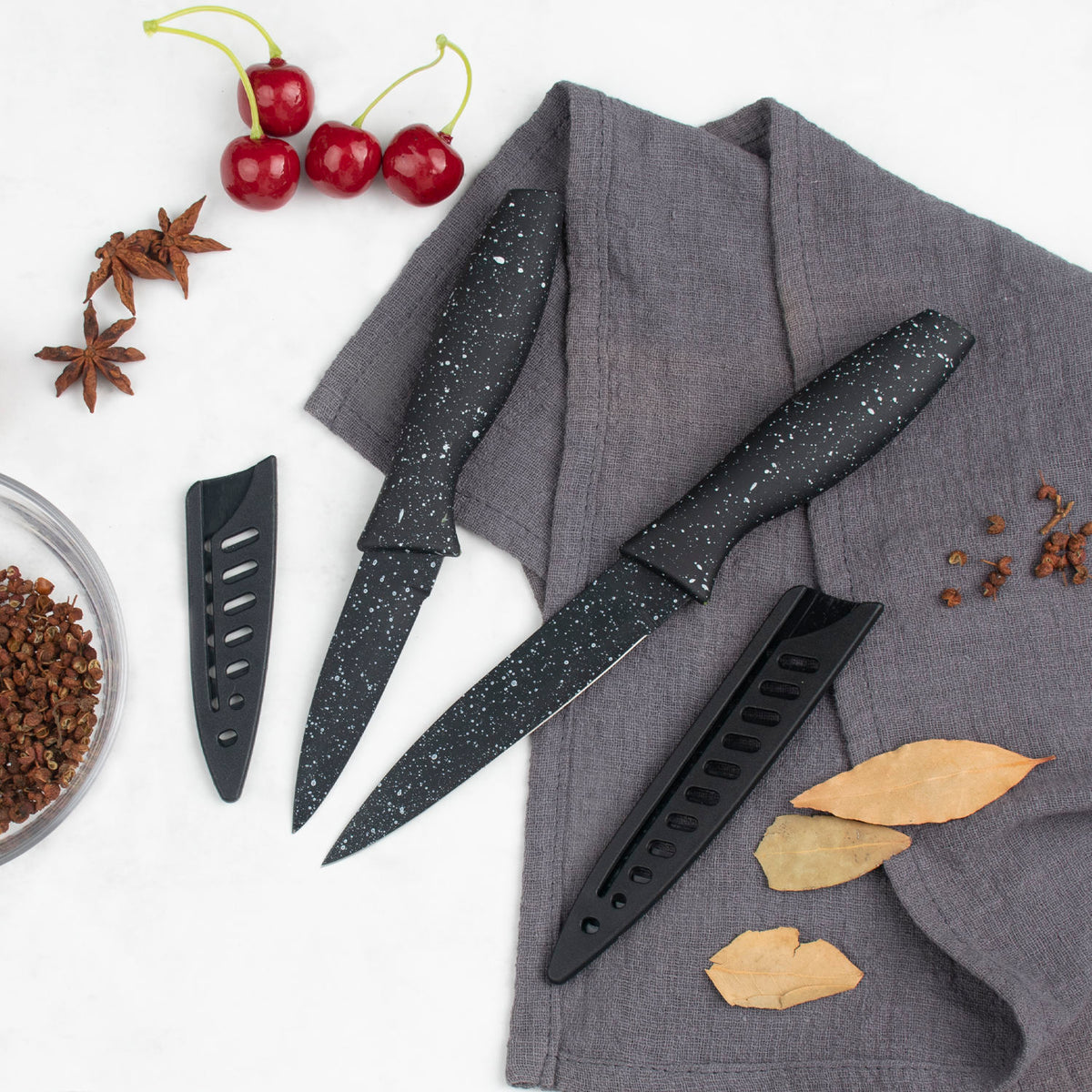 JJ Wholesale Multifunktionales Chefkochmesser-Set Edelstahl 6-teiliges antihaftbeschichtetes Küchenmesser-Set mit Kunststoffhülle