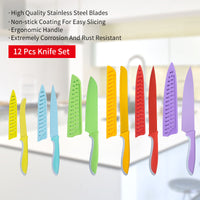 JJ 6 PCS Stainless Steel Chef Colorful Non Stick Kitchen Knife Set With Knife Sheath