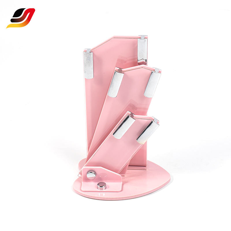 JJ Factory Supply Stainless Steel Chef's Fruit Knife Sharp and Durable 4pcs Kitchen Knife Set with Pink Knife Holder