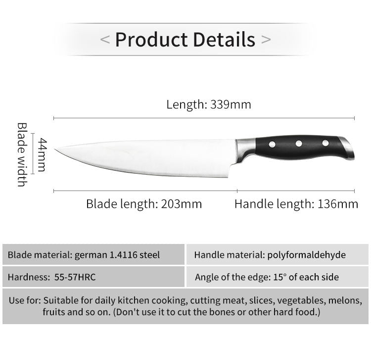 JJ Kitchen Knives Cutting Meat Slicing 5CR15MOV Cooking Stainless Steel Professional 8 Inch Chef Knife