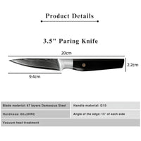 JJ 3.5" Paring Knife Japanese 67 Layers Damascus Steel with Octagonal G10 Handle Custom Kitchen Knife