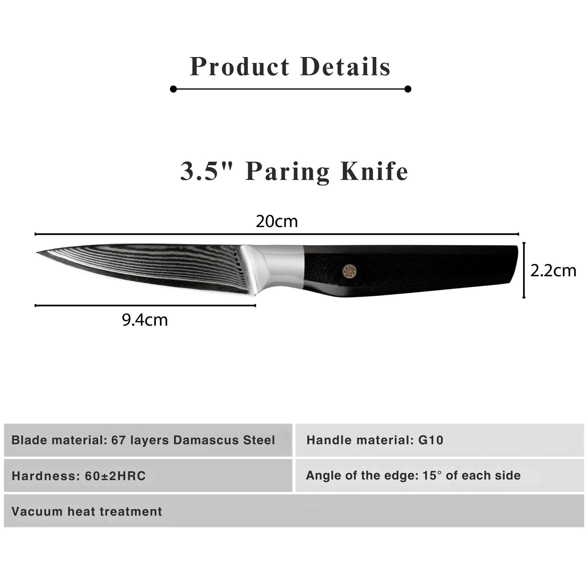 JJ 3.5" Paring Knife Japanese 67 Layers Damascus Steel with Octagonal G10 Handle Custom Kitchen Knife