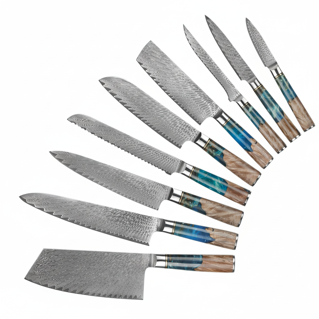 9把大马士革钢刀斜向排列-正方形