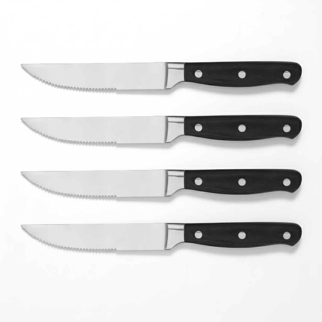 黑色手柄牛排刀高质感白底图