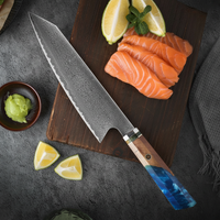 大马士革钢柳刃刀三文鱼-超高清