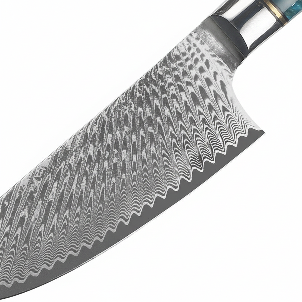 大马士革切肉刀刃特写-正方形