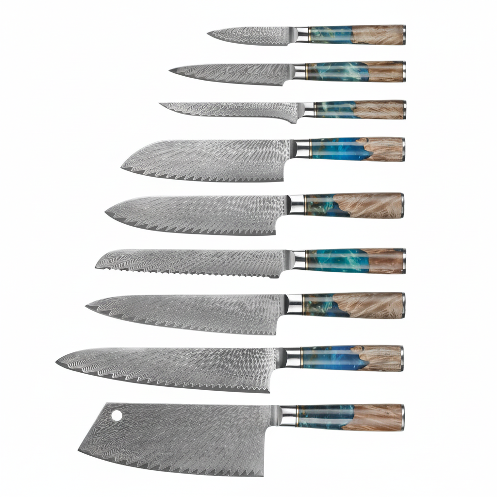 9把大马士革钢刀垂直排列-正方形
