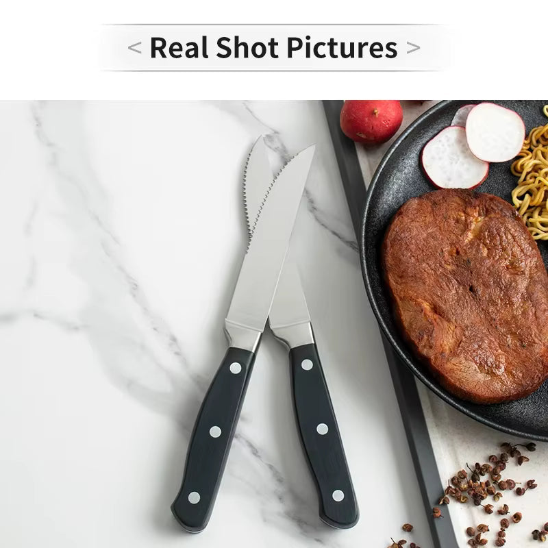 JJ 4.5" 3Cr13 Stainless Steel Serrated Steak Knife Set - ABS & 430 Bolster Handle | 4/6/8PCS