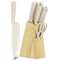JJ White 8-teiliges Kochmesser-Set, 3cr13 Edelstahl mit PP-Griff, inklusive Wetzstahl und Messerblock aus Holz