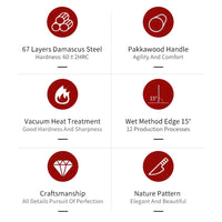 JJ VG-10 Damascus Chef Knife Pakka Wood Handle 8 Inch