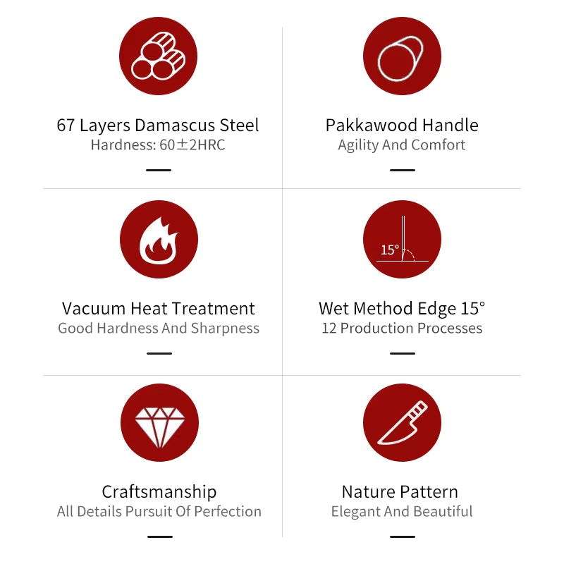 JJ VG-10 Damascus Chef Knife Pakka Wood Handle 8 Inch