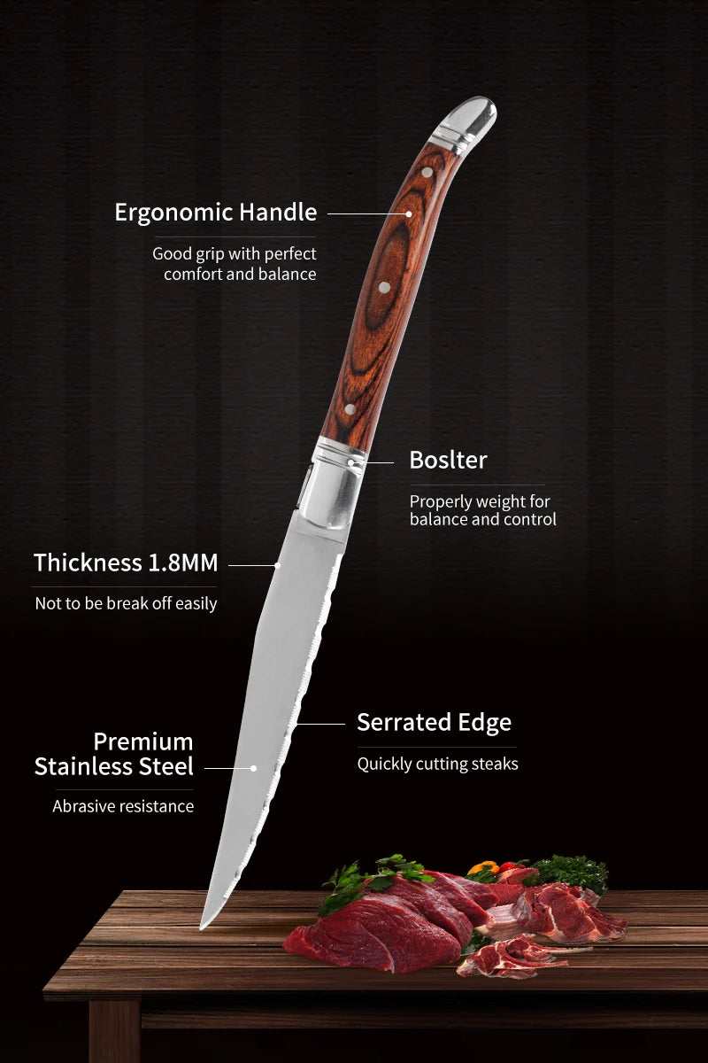 JJ Professional Steak Knife Set Wooden Handle Stainless Steel 4.5"
