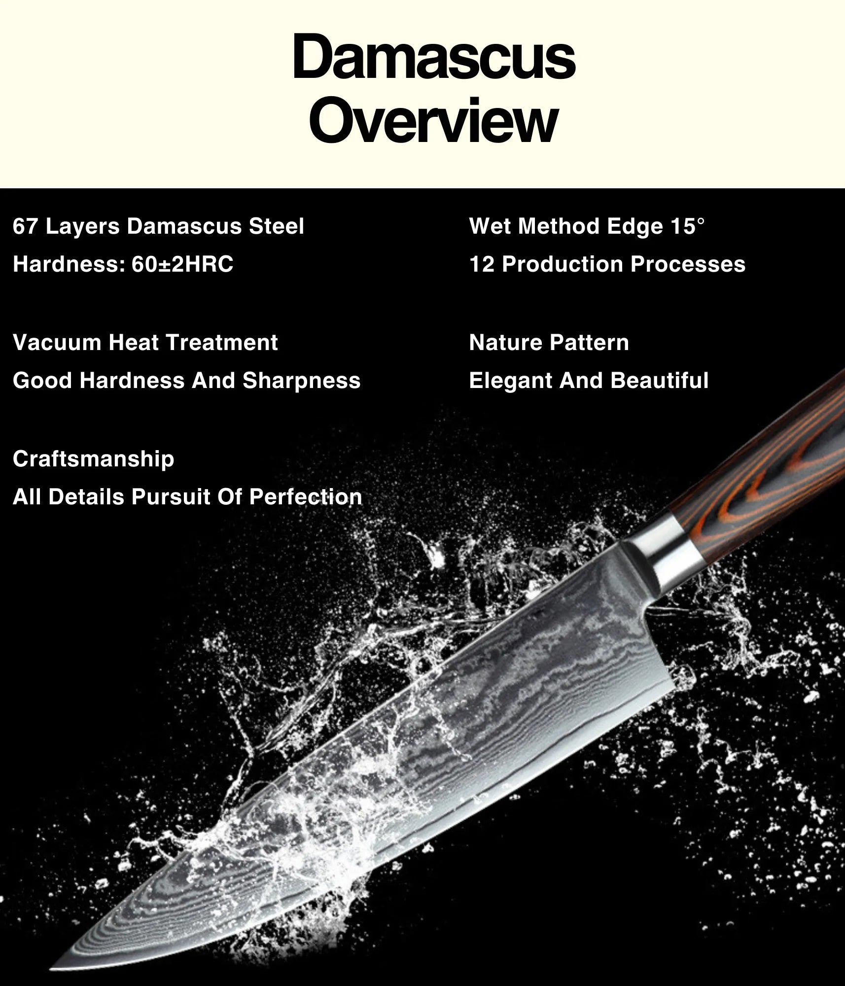 JJ Damascus Kitchen Knife Set 67 Layers VG-10 Pakka Wood 7 Piece