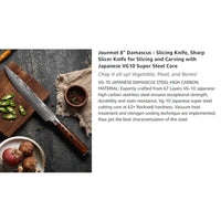 JJ 67 Layers Damascus Slicing Knife Pakka Wood Handle 8"