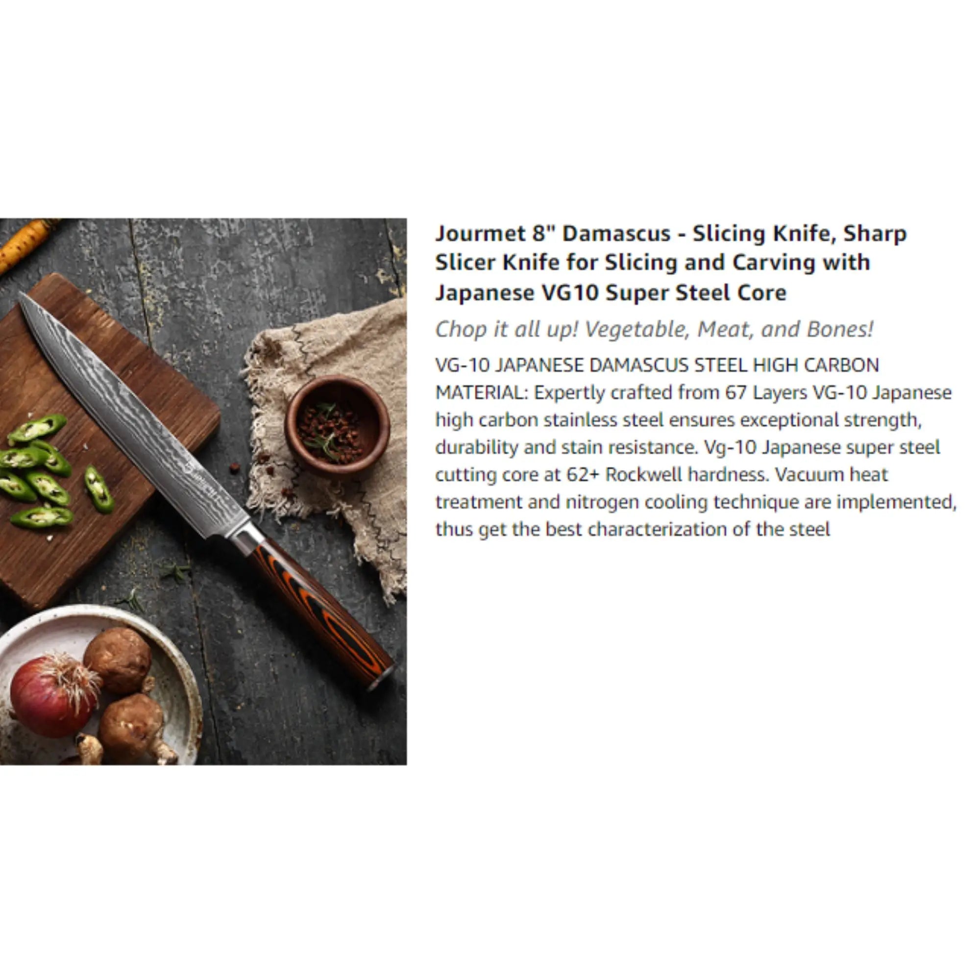 JJ 67 Layers Damascus Slicing Knife Pakka Wood Handle 8"