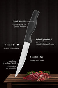 JJ 4.5" 3Cr13 Stainless Steel Steak Knife Set - PP Handle | 4PCS