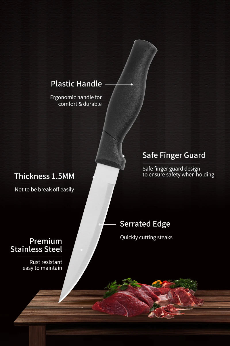 JJ 4.5" 3Cr13 Stainless Steel Steak Knife Set - PP Handle | 4PCS