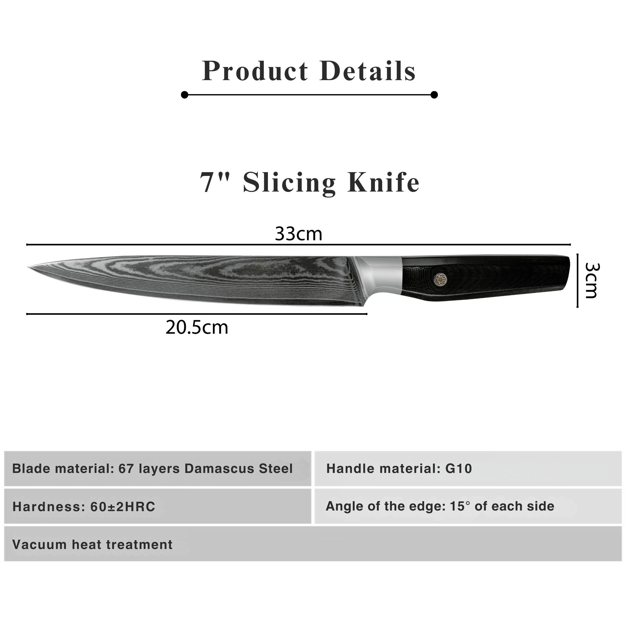 JJ 7" Slicing Knife Japanese 67 Layers Damascus Steel with Octagonal G10 Handle Custom Kitchen Knife Slicer