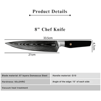 JJ 8" Chef Knife Japanese 67 Layers Damascus Steel with Octagonal G10 Handle Custom Kitchen Knife