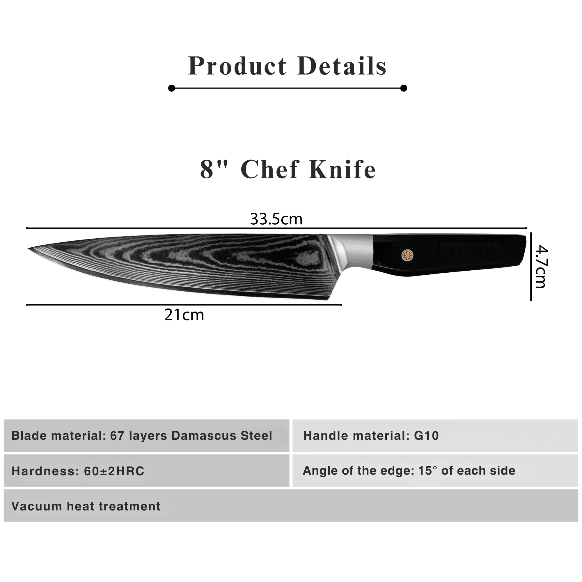 JJ 8" Chef Knife Japanese 67 Layers Damascus Steel with Octagonal G10 Handle Custom Kitchen Knife