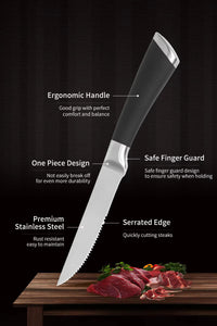 JJ 4.5" Stainless Steel Steak Knife Set - S/S Hollow Handle with TPR Spray | 4PCS