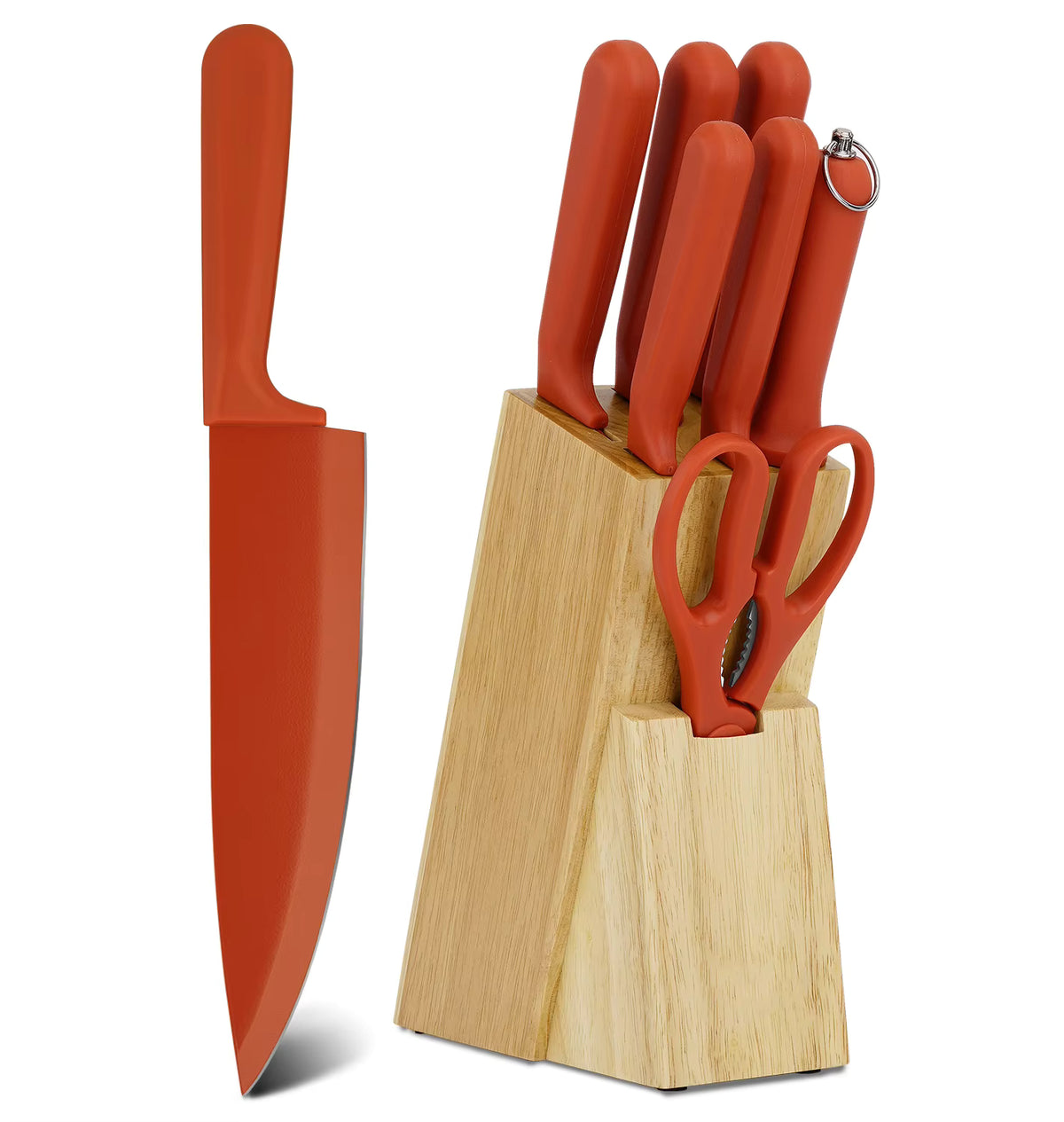 JJ White 8-teiliges Kochmesser-Set, 3cr13 Edelstahl mit PP-Griff, inklusive Wetzstahl und Messerblock aus Holz