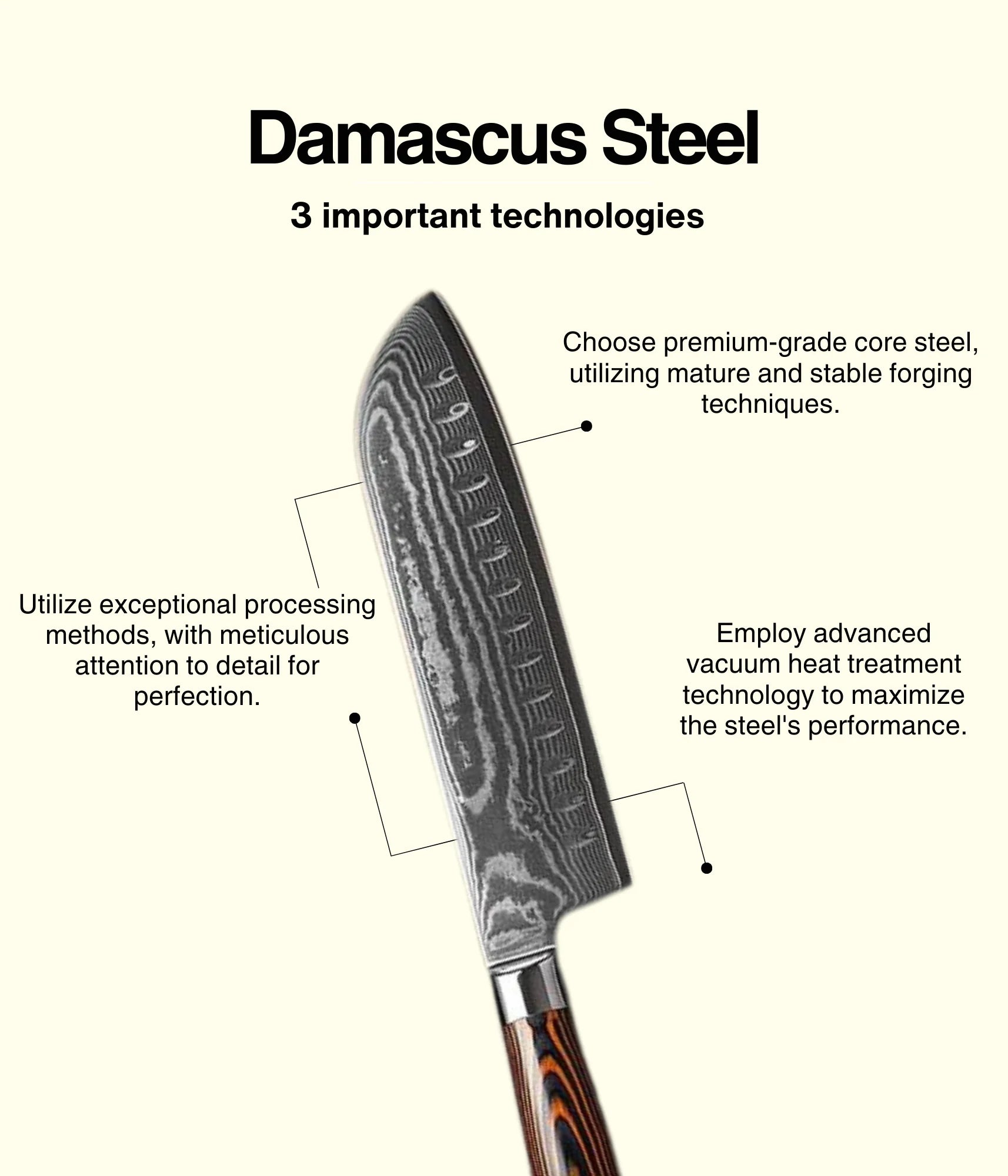 JJ Damascus Kitchen Knife Set 67 Layers VG-10 Pakka Wood 7 Piece