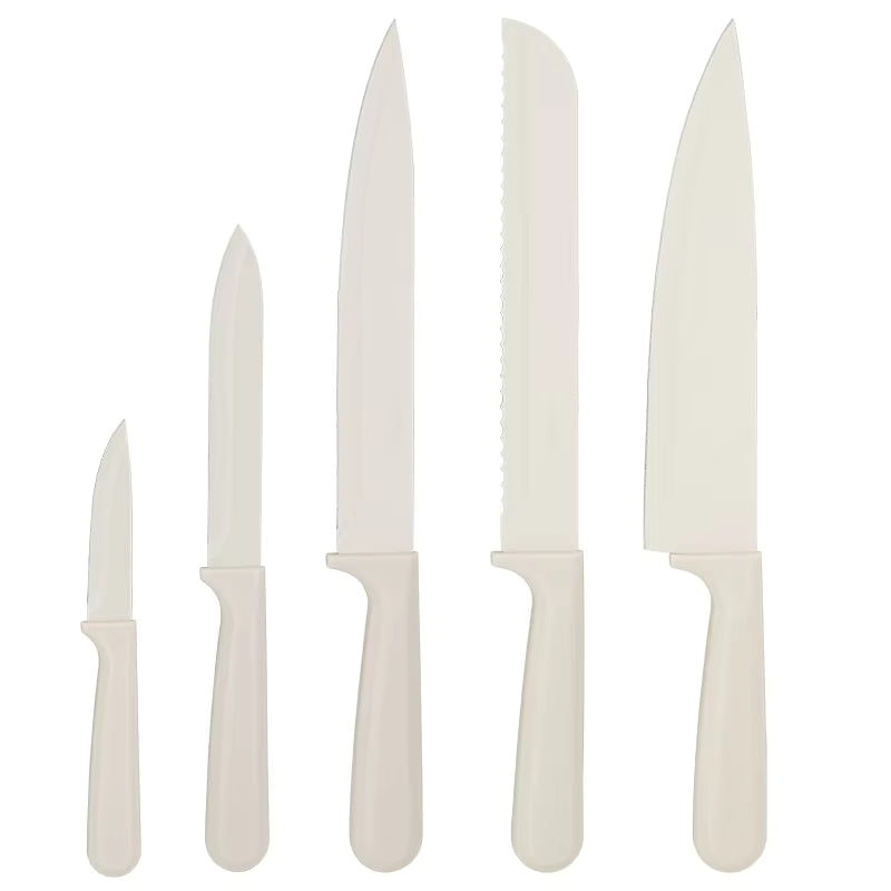 JJ White 8-teiliges Kochmesser-Set, 3cr13 Edelstahl mit PP-Griff, inklusive Wetzstahl und Messerblock aus Holz
