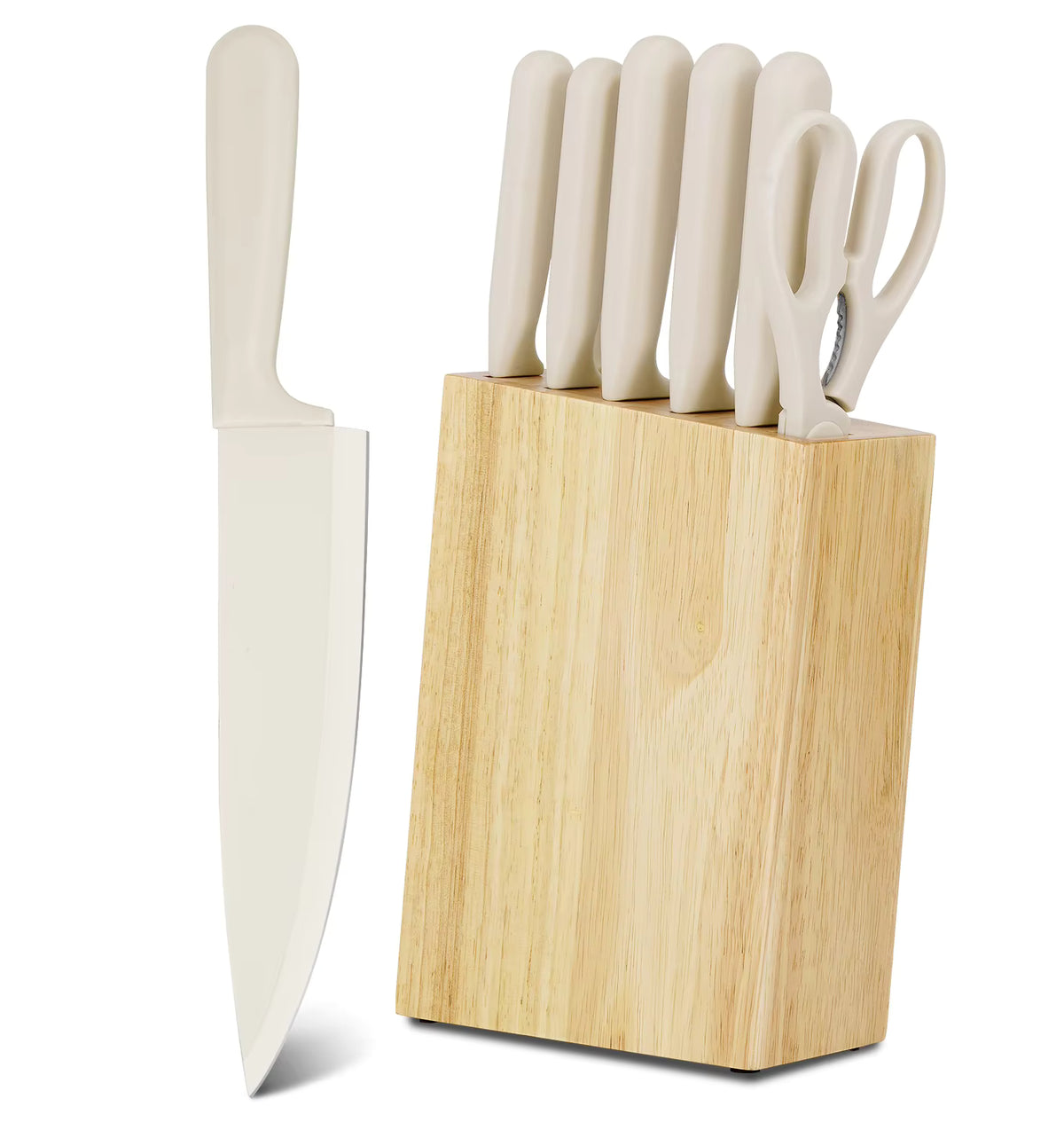JJ White 8-teiliges Kochmesser-Set, 3cr13 Edelstahl mit PP-Griff, inklusive Wetzstahl und Messerblock aus Holz