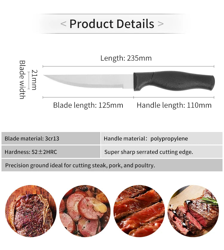 JJ 4.5" 3Cr13 Stainless Steel Steak Knife Set - PP Handle | 4PCS