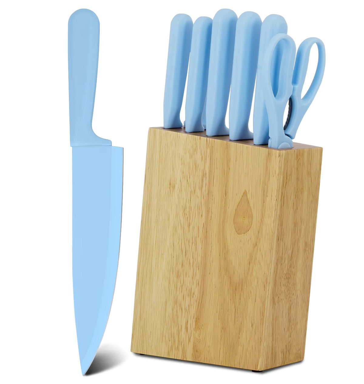JJ White 8-teiliges Kochmesser-Set, 3cr13 Edelstahl mit PP-Griff, inklusive Wetzstahl und Messerblock aus Holz