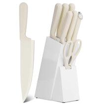 JJ White 8-teiliges Kochmesser-Set, 3cr13 Edelstahl mit PP-Griff, inklusive Wetzstahl und Messerblock aus Holz