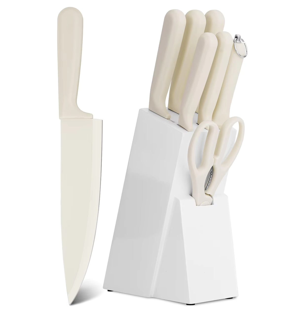 JJ White 8-teiliges Kochmesser-Set, 3cr13 Edelstahl mit PP-Griff, inklusive Wetzstahl und Messerblock aus Holz