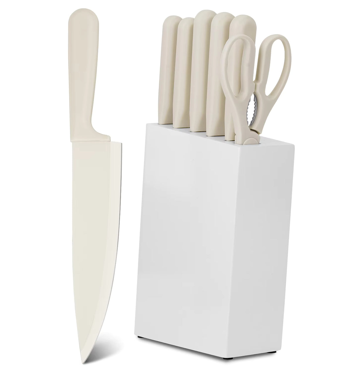 JJ White 8-teiliges Kochmesser-Set, 3cr13 Edelstahl mit PP-Griff, inklusive Wetzstahl und Messerblock aus Holz