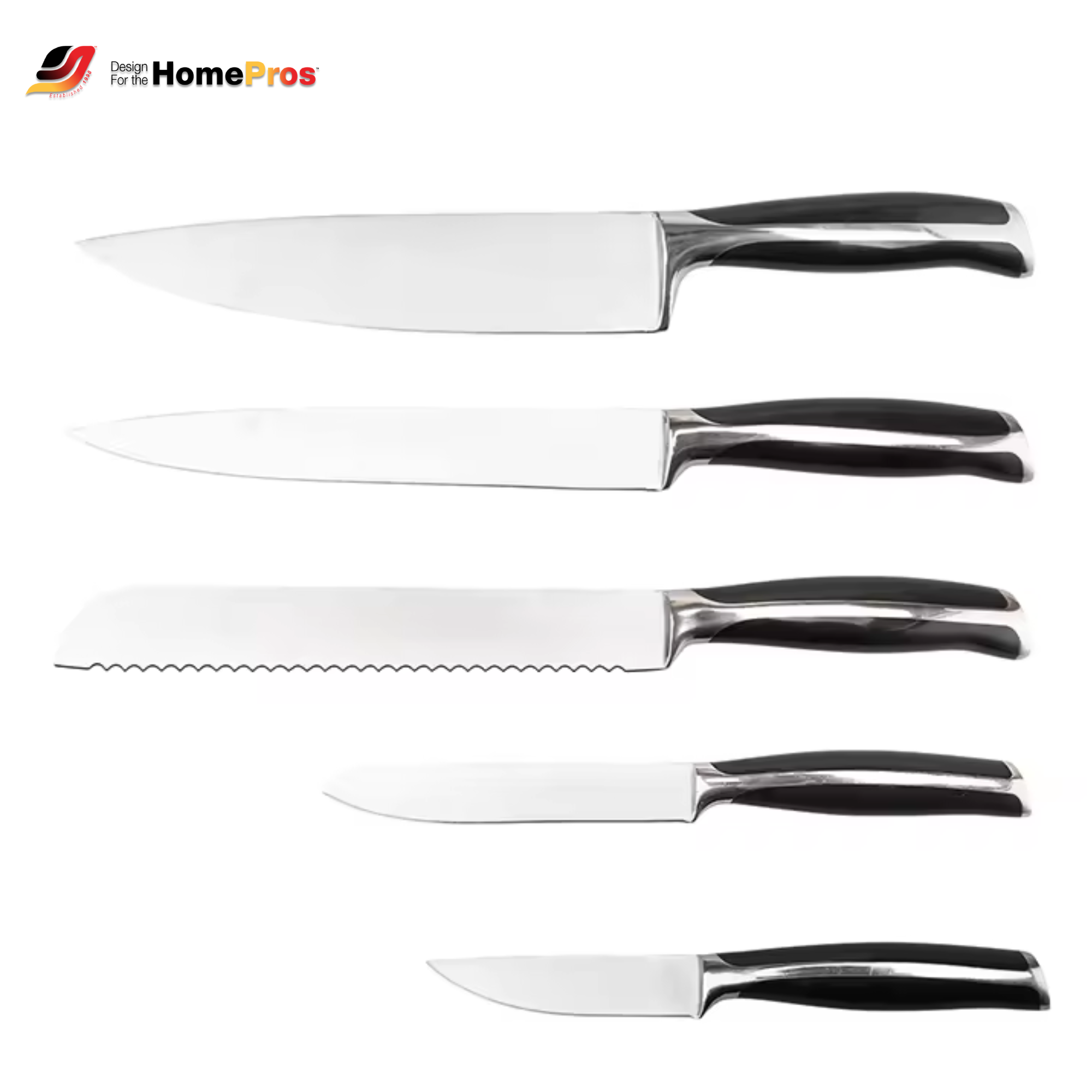 JJ Premium 6-Piece High Hardness Stainless Steel Kitchen Knife Set with Acacia Wood Block
